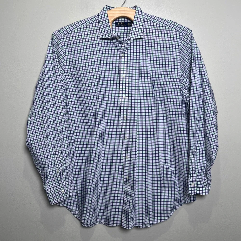 Polo Ralph Lauren Button Down Shirt Tall Fit Cotton Mens 2XLT Blue Green Check